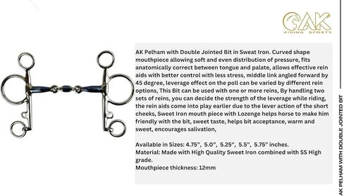 AK Double Jointed Pelham Bit Sweat Iron Horse Riding Bit for Training and Performance Durable Stainless Steel AKRS-2610 in Kuwait
