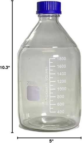 Karter Scientific 2000ml Glass Media Storage Bottles, Round, with GL45 Screw Cap, 232Y1 (Case of 12) in Kuwait