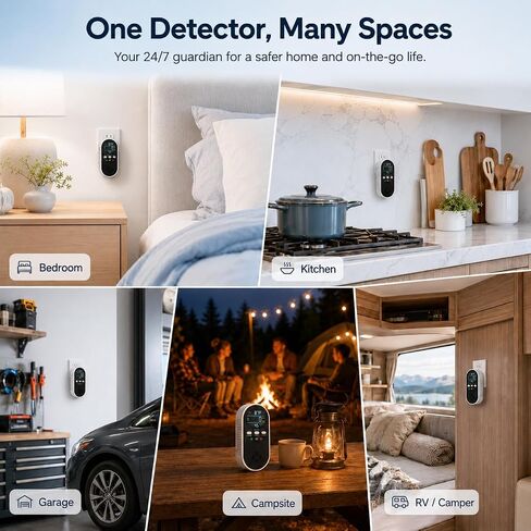 5-in-1 Air-Monitor Plug-in with LED Display Screen, Temperature & Humidity, for Kitchen Bedroom Garage RV Travel Camping in Kuwait