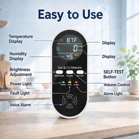 5-in-1 Air-Monitor Plug-in with LED Display Screen, Temperature & Humidity, for Kitchen Bedroom Garage RV Travel Camping in Kuwait