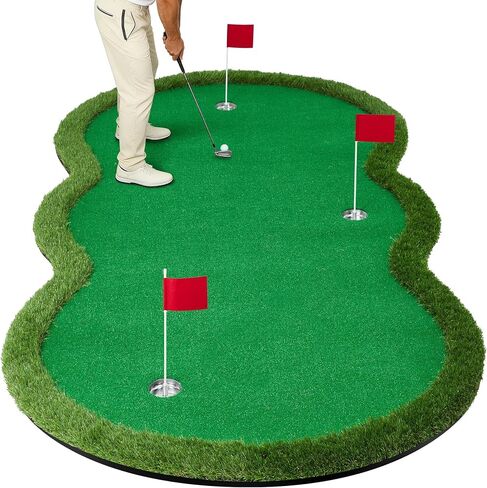 Garvee Golf Putting Green Indoor Mat 10x5ft, Practice Golf Putting Mat for Home Garage Office Outdoor, Professional Artificial Dual-Turf Mat Portable Portable with 3 Holes&Flags, for Backyard Garden in Saudi Arabia