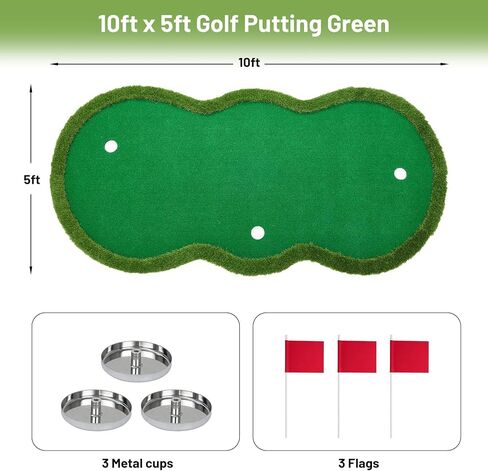 Garvee Golf Putting Green Indoor Mat 10x5ft, Practice Golf Putting Mat for Home Garage Office Outdoor, Professional Artificial Dual-Turf Mat Portable Portable with 3 Holes&Flags, for Backyard Garden in Saudi Arabia