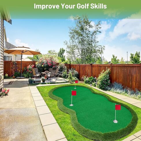 Garvee Golf Putting Green Indoor Mat 10x5ft, Practice Golf Putting Mat for Home Garage Office Outdoor, Professional Artificial Dual-Turf Mat Portable Portable with 3 Holes&Flags, for Backyard Garden in Saudi Arabia