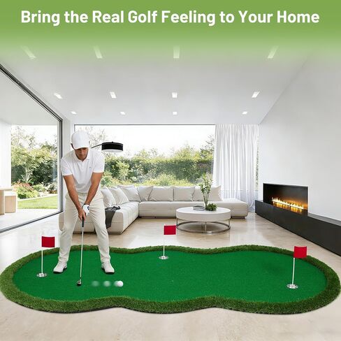 Garvee Golf Putting Green Indoor Mat 10x5ft, Practice Golf Putting Mat for Home Garage Office Outdoor, Professional Artificial Dual-Turf Mat Portable Portable with 3 Holes&Flags, for Backyard Garden in Saudi Arabia