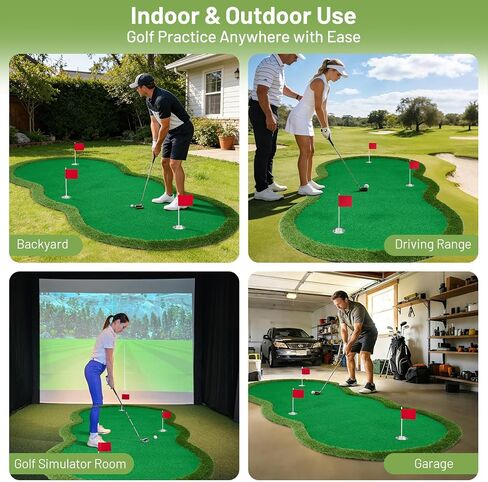 Garvee Golf Putting Green Indoor Mat 10x5ft, Practice Golf Putting Mat for Home Garage Office Outdoor, Professional Artificial Dual-Turf Mat Portable Portable with 3 Holes&Flags, for Backyard Garden in Saudi Arabia