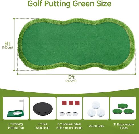 Real Relax Golf Putting Green Mat, Professional Golf Practice Mat, Large Professional Golf Training Mat with 3 Holes for Indoor Outdoor Use in Kuwait
