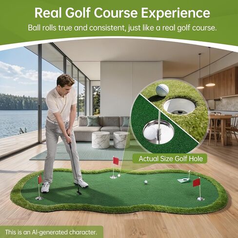 Real Relax Golf Putting Green Mat, Professional Golf Practice Mat, Large Professional Golf Training Mat with 3 Holes for Indoor Outdoor Use in Kuwait