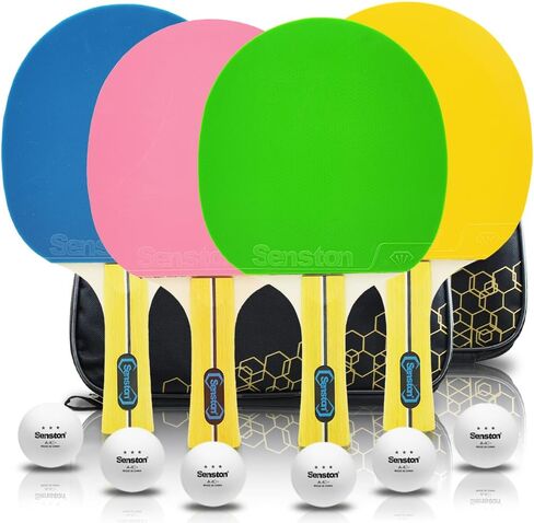 مجموعة Senston Ping Pong Paddles مكونة من 4 مجاديف تنس طاولة ملونة مع 6 كرات و2 حقيبة تخزين للعب في الأماكن المغلقة/الخارجية، والتدريب، والألعاب العائلية in Kuwait