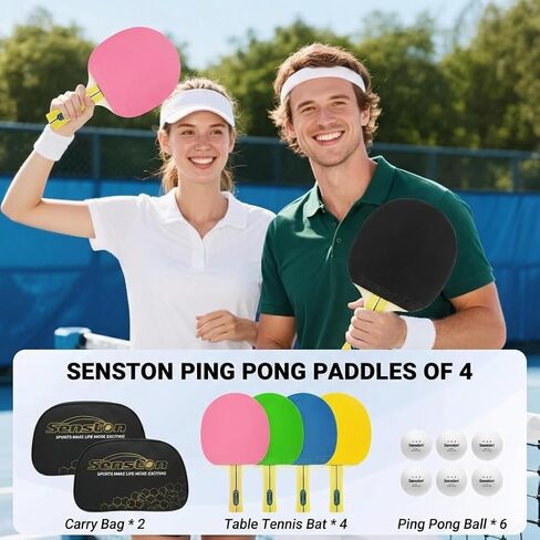 مجموعة Senston Ping Pong Paddles مكونة من 4 مجاديف تنس طاولة ملونة مع 6 كرات و2 حقيبة تخزين للعب في الأماكن المغلقة/الخارجية، والتدريب، والألعاب العائلية in Kuwait