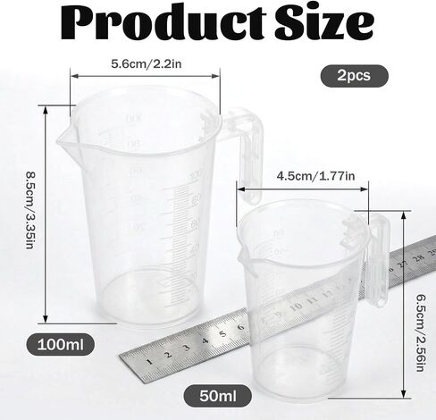 100ml and 50ml Plastic Clear Measuring Cup, 2 Pcs Graduated Measuring Cup with Handle Multipurpose PP Beaker for Home Kitchen Lab in Kuwait