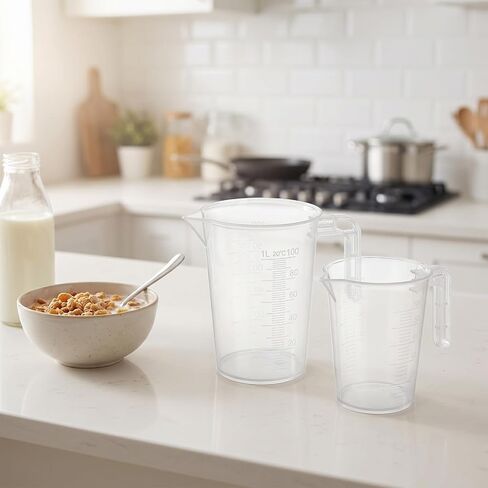 100ml and 50ml Plastic Clear Measuring Cup, 2 Pcs Graduated Measuring Cup with Handle Multipurpose PP Beaker for Home Kitchen Lab in Kuwait