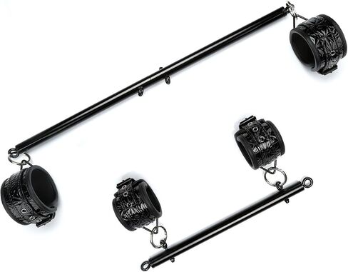 Spreader Bar Set – Heavy Duty Stainless Steel 2 Black Bar, 4 PU Black Star Embossed Straps, & Drawstring Bag – Ideal for Yoga, Pilates, Strength Training, Home Gym in Kuwait