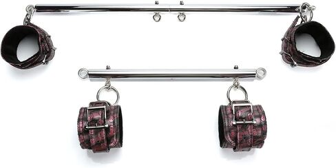 Spreader Bar Set – Heavy Duty Stainless Steel 2 Silver Bar, 4 PU Pink Skull Embossed Straps, & Drawstring Bag – Ideal for Yoga, Pilates, Strength Training, Home Gym in Kuwait