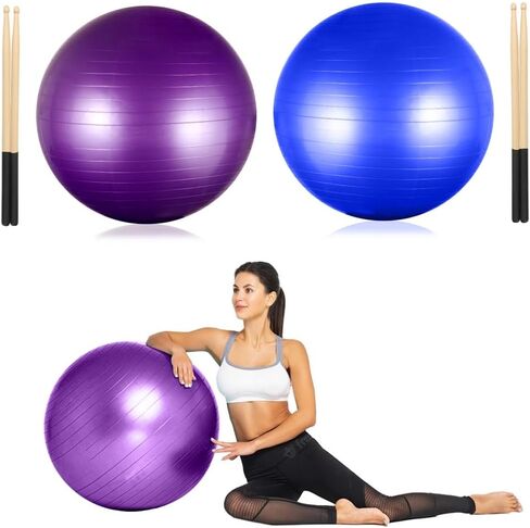 Cardio Drumming Equipment Set, 26 in Fitness Balance Ball with Pump, 3.2 oz Cardio Drumming Sticks, Aerobic Exercise Ball for Workouts, Stability, Pilates, Yoga, Pregnancy Gymnastics in Kuwait