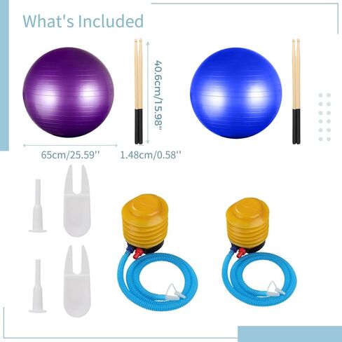 Cardio Drumming Equipment Set, 26 in Fitness Balance Ball with Pump, 3.2 oz Cardio Drumming Sticks, Aerobic Exercise Ball for Workouts, Stability, Pilates, Yoga, Pregnancy Gymnastics in Kuwait