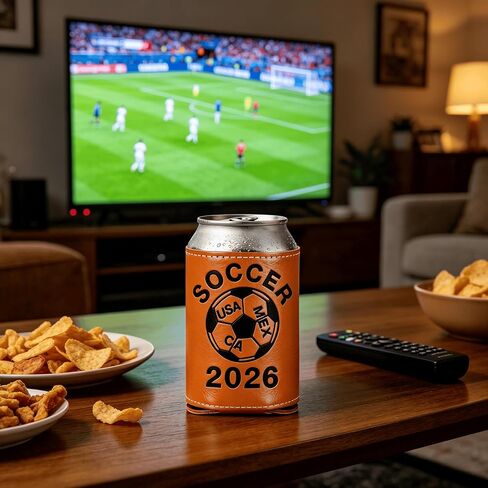 World Cup 2026 Merchandise, Mundial 2026, Copa Del Mundo, World Cup Soccer Gifts, Leather Beer Can Cooler for Game Day, Insulated Beverage Holder for Football Fans, Soccer Party Decorations in Kuwait