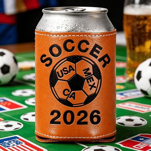 World Cup 2026 Merchandise, Mundial 2026, Copa Del Mundo, World Cup Soccer Gifts, Leather Beer Can Cooler for Game Day, Insulated Beverage Holder for Football Fans, Soccer Party Decorations in Kuwait