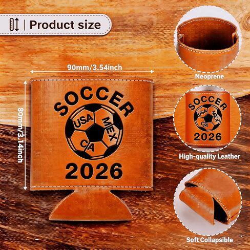 World Cup 2026 Merchandise, Mundial 2026, Copa Del Mundo, World Cup Soccer Gifts, Leather Beer Can Cooler for Game Day, Insulated Beverage Holder for Football Fans, Soccer Party Decorations in Kuwait