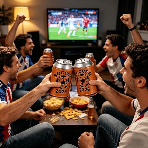 World Cup 2026 Merchandise, Mundial 2026, Copa Del Mundo, World Cup Soccer Gifts, Leather Beer Can Cooler for Game Day, Insulated Beverage Holder for Football Fans, Soccer Party Decorations in Kuwait