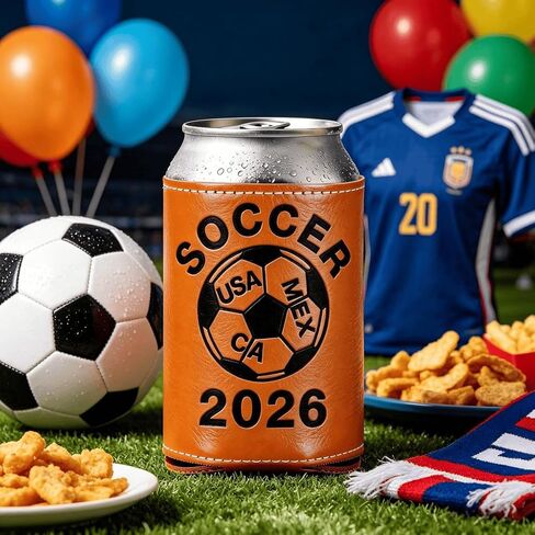 World Cup 2026 Merchandise, Mundial 2026, Copa Del Mundo, World Cup Soccer Gifts, Leather Beer Can Cooler for Game Day, Insulated Beverage Holder for Football Fans, Soccer Party Decorations in Kuwait