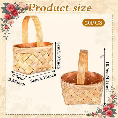 MAQUITA 20 Pack Small Basket with Handle, Mini Wicker Basket for Wedding Party Favors, Farmhouse Decor, Crafts, and Photography Props in Kuwait