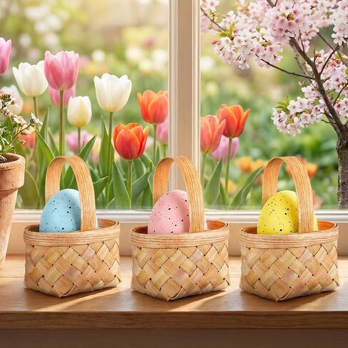 MAQUITA 20 Pack Small Basket with Handle, Mini Wicker Basket for Wedding Party Favors, Farmhouse Decor, Crafts, and Photography Props in Kuwait