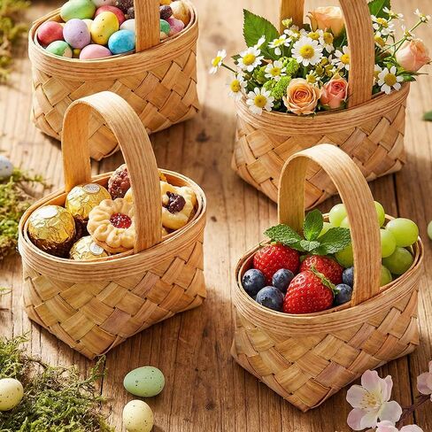MAQUITA 20 Pack Small Basket with Handle, Mini Wicker Basket for Wedding Party Favors, Farmhouse Decor, Crafts, and Photography Props in Kuwait