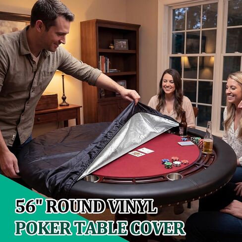 Macarrie Oval Poker Table Dust Cover Black Heavy Duty Water-Tight Dust Proof Protective Vinyl Poker Table Dust Cover with Elastic Band Hem for Home Game Rooms Casinos Easy to Slip on in Kuwait