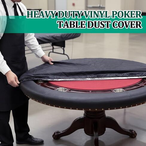 Macarrie Oval Poker Table Dust Cover Black Heavy Duty Water-Tight Dust Proof Protective Vinyl Poker Table Dust Cover with Elastic Band Hem for Home Game Rooms Casinos Easy to Slip on in Kuwait