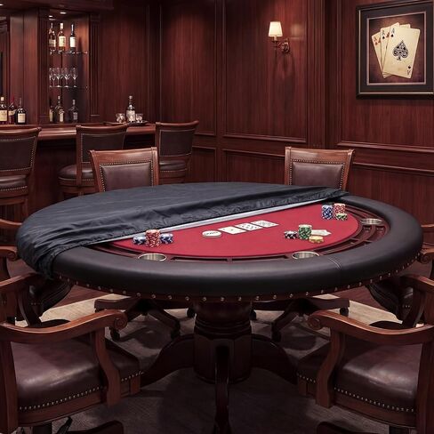 Macarrie Oval Poker Table Dust Cover Black Heavy Duty Water-Tight Dust Proof Protective Vinyl Poker Table Dust Cover with Elastic Band Hem for Home Game Rooms Casinos Easy to Slip on in Kuwait