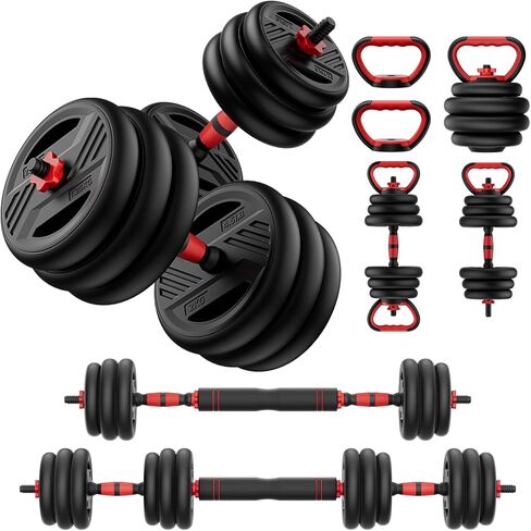 Adjustable Dumbbell Set, 20/30/45/70/90lbs Free Weight Set With Double Locknut, 5-in-1 Dumbbells Set Includes Barbell, Kettlebells, Push up Stand, Weight Plate, Fitness Exercise for Home Gym Suitable Men/Women in Kuwait