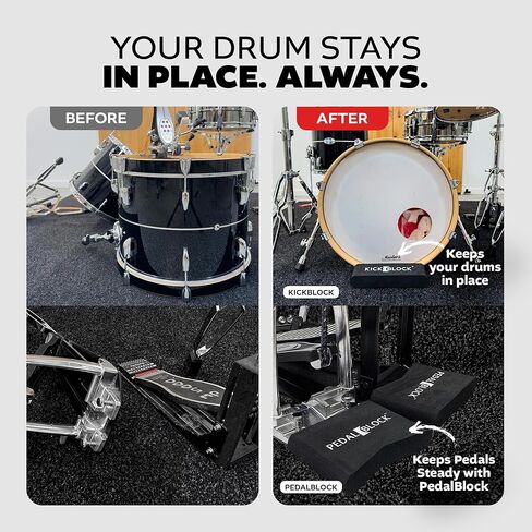KickBlock Bass Drum Anchor + PedalBlock Bundle – Bass Drum Stopper & 2 Piece Pedal Stabilizers for Drum Set – Ultra-Grip Velcro, Lightweight, Shock-Absorbing Foam – Stage Black in Kuwait