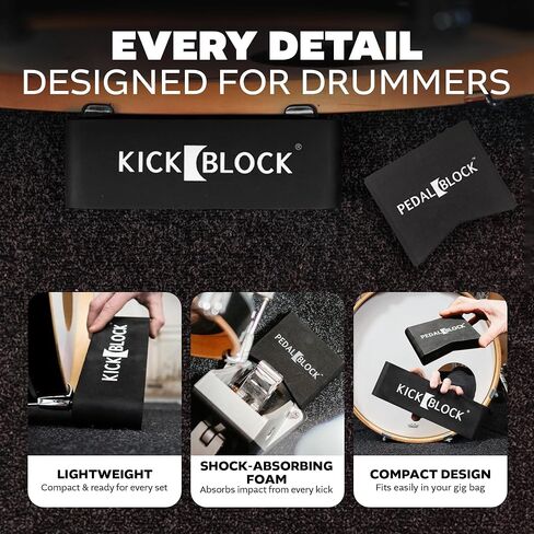 KickBlock Bass Drum Anchor + PedalBlock Bundle – Bass Drum Stopper & 2 Piece Pedal Stabilizers for Drum Set – Ultra-Grip Velcro, Lightweight, Shock-Absorbing Foam – Stage Black in Kuwait