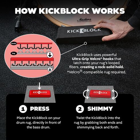 KickBlock Bass Drum Anchor + PedalBlock Bundle – Bass Drum Stopper & 2 Piece Pedal Stabilizers for Drum Set – Ultra-Grip Velcro, Lightweight, Shock-Absorbing Foam – Stage Black in Kuwait