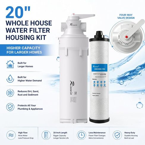 20 Inch Whole House Water Filter Housing with 4-Way Bypass, Flush Mode, 1" NPT, 16GPM High Flow, Heavy Duty and Freeze Resistant for Well Water, Farms, Large Homes and Commercial Systems in Kuwait