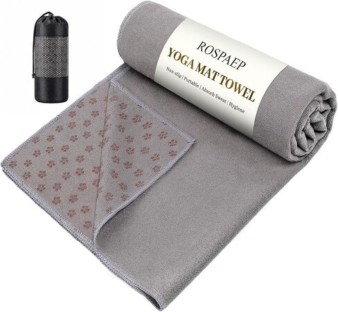 Non Slip Yoga Mat Towel with Silicone Grip Dots, Sweat Absorbent for Hot Yoga Pilates Workout Fitness, 72"x24" Machine Washable with Carry Bag in Kuwait