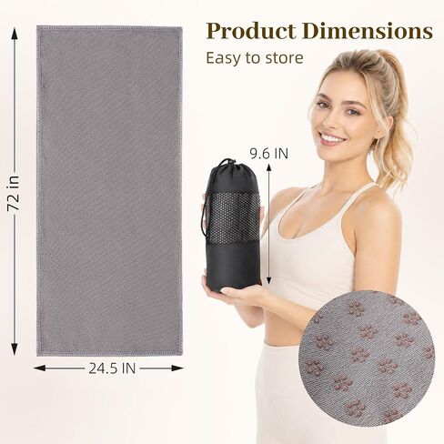 Non Slip Yoga Mat Towel with Silicone Grip Dots, Sweat Absorbent for Hot Yoga Pilates Workout Fitness, 72"x24" Machine Washable with Carry Bag in Kuwait