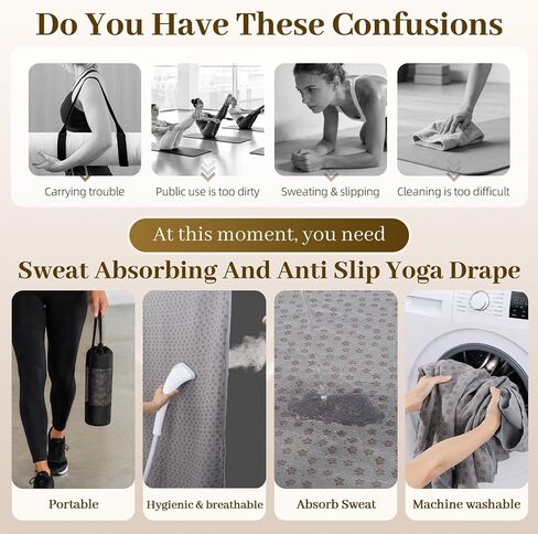 Non Slip Yoga Mat Towel with Silicone Grip Dots, Sweat Absorbent for Hot Yoga Pilates Workout Fitness, 72"x24" Machine Washable with Carry Bag in Kuwait