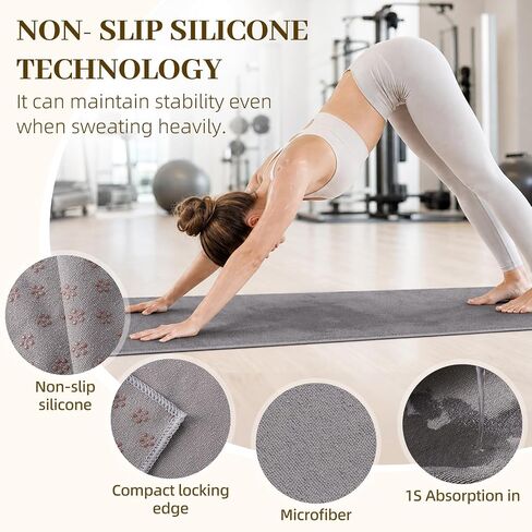 Non Slip Yoga Mat Towel with Silicone Grip Dots, Sweat Absorbent for Hot Yoga Pilates Workout Fitness, 72"x24" Machine Washable with Carry Bag in Kuwait