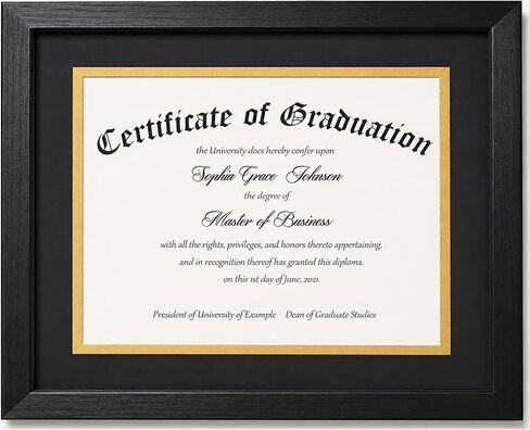 8.5x11 Diploma Certificate Frame with Black & Gold Double Mat, Display 8.5x11 Certificate with Mat or 11x14 without Mat, Degree Document Frame in Saudi Arabia