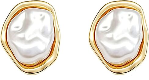 Big Pearl Stud Earrings for Women Chunky Gold Pearl Earrings lrregular pearl Statement Earring for Women Brides Wedding Jewelry in Saudi Arabia