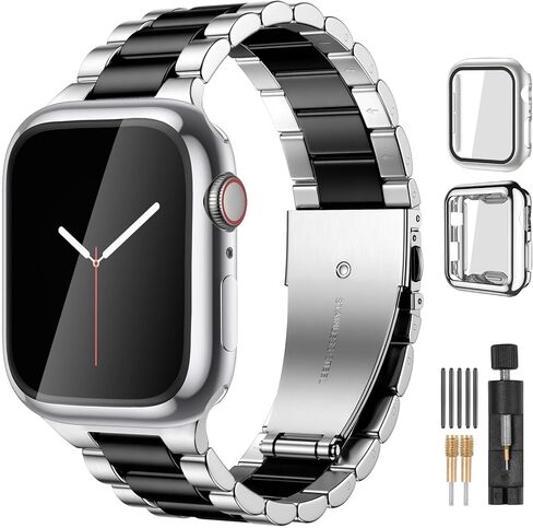 Lerobo Compatible with Apple Watch Band 44mm 42mm 40mm 38mm 41mm 45mm 46m 49mm, Solid Stainless Steel Metal Band with 2 Pack Protective Cover Case for iWtach Series 11 10 9 8 7 6 5 4 3 SE Ultra Men Women in Kuwait