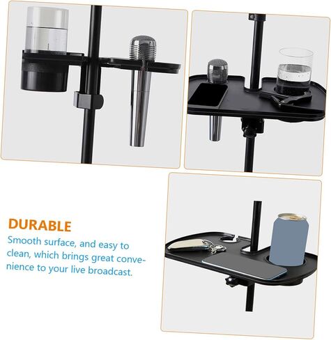 FRCOLOR Clamp Microphone Stand Tray Holder with Smooth Surface for Live Broadcasts and Karaoke Compatible with Multiple Mic Brackets Sound Card and Phone Shelf Organizer Black in Kuwait