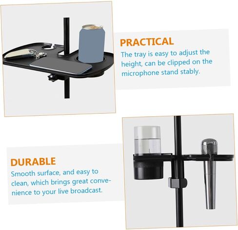 FRCOLOR Clamp Microphone Stand Tray Holder with Smooth Surface for Live Broadcasts and Karaoke Compatible with Multiple Mic Brackets Sound Card and Phone Shelf Organizer Black in Kuwait