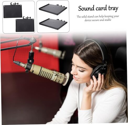 BESPORTBLE 2pcs Microphone Stand Tray Clip Accessory Shelf Durable Abs Sound Card Rack for Live Streaming Karaoke Recording with Storage Space for Picks and Small Items Black in Kuwait