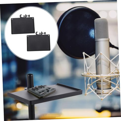BESPORTBLE 2pcs Microphone Stand Tray Clip Accessory Shelf Durable Abs Sound Card Rack for Live Streaming Karaoke Recording with Storage Space for Picks and Small Items Black in Kuwait