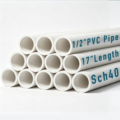 12 Pcs 1/2" PVC Pipe, White Plastic Pipe Sch40 Furniture Grade,17" Length Industrial Pipes for DIY Projects, Home, Garden, Greenhouse, Farm, Workshop in Kuwait