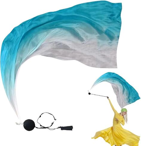 أعلام رقص Veil Poi Silk مع كرات متأرجحة - أعلام عبادة بألوان متدرجة رائعة لكنيسة الرقص والمسرح والعروض القبلية in Kuwait