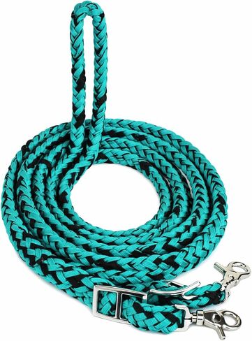 CHALLENGER Horse Roping Knotted Tack Western Barrel Reins Nylon Braided Turquoise 607181 in Kuwait
