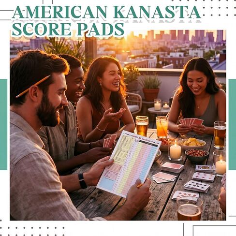 Affrolling 2 Pcs Colorful Canasta Score Pads, Canasta Score Sheets with Game Instructions and Trick Values for Scorekeeping, Fit for Family Game Night and Travel, 50 Sheets Each, 7 x 5.5 Inch. in Kuwait